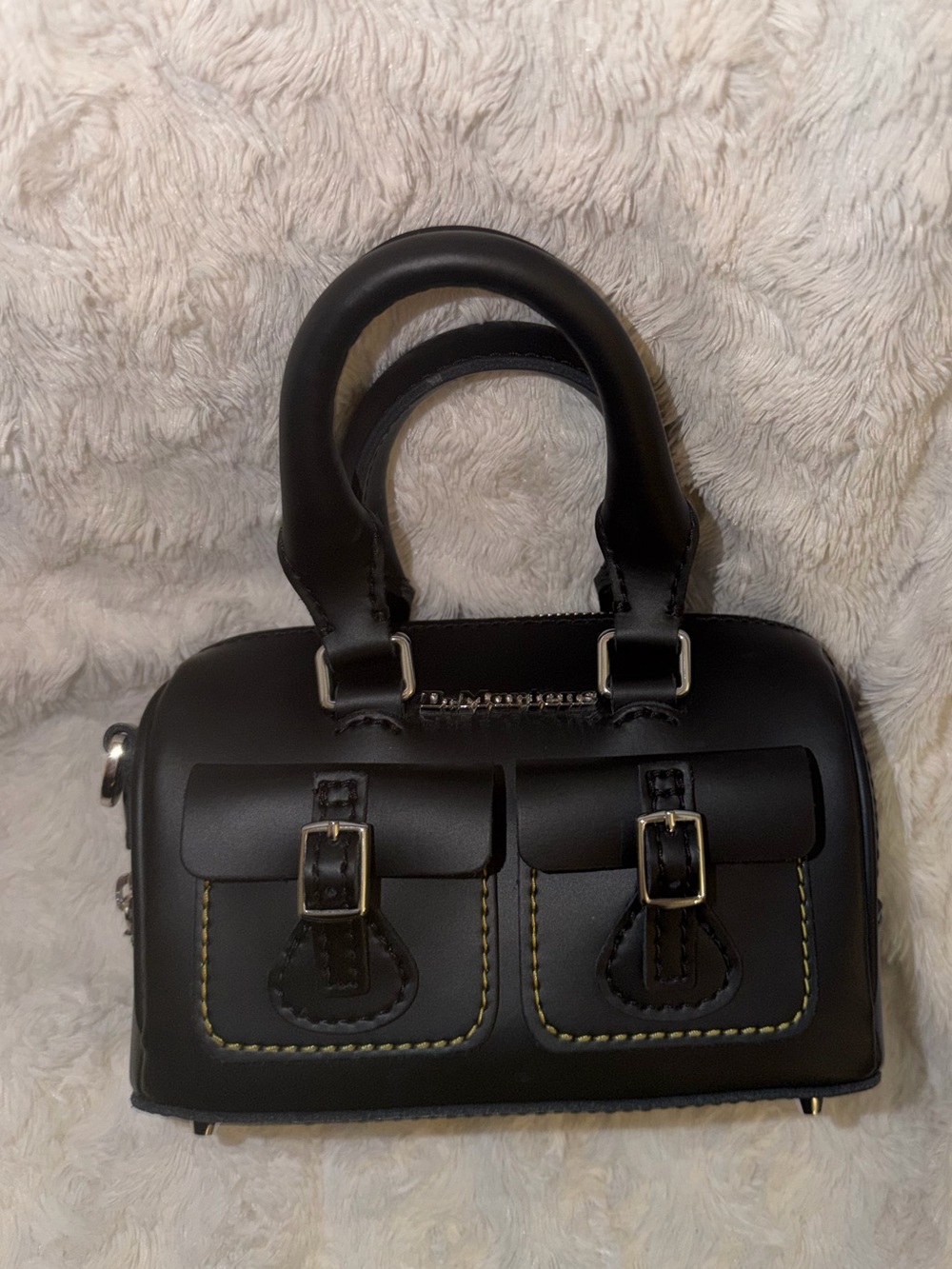 Steve Madden Black Mini Top-Handle Satchel with Buckle Pockets